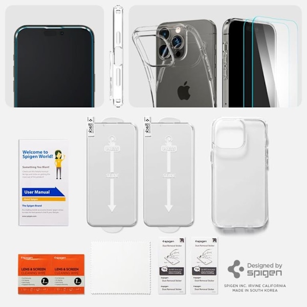 Spigen iPhone 14 Pro Härdat Glas Skärmskydd (2 Pack) + Skal Crystal Pack