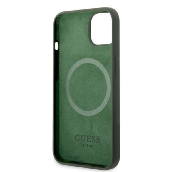 Guess iPhone 13 Case MagSafe Silicone Logo Plate - Khaki