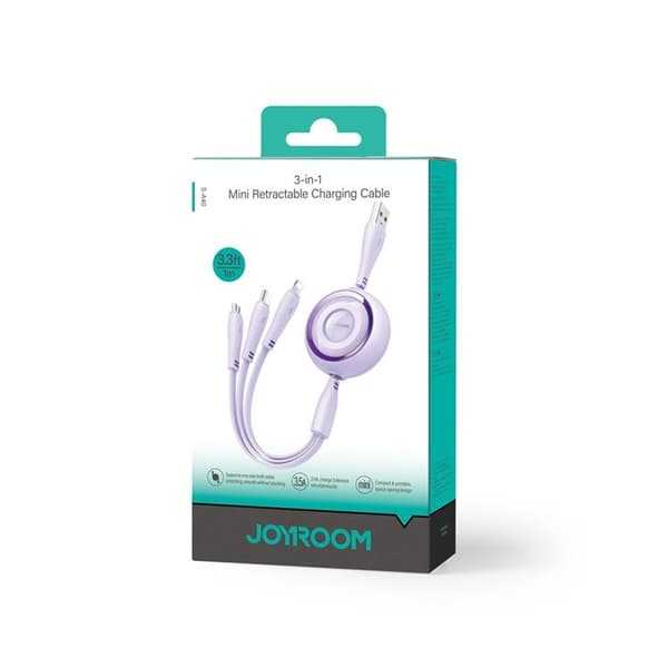 Joyroom 3in1 Retractable Cable Lightning/USB-C/MicroUSB 1m Purple Lila