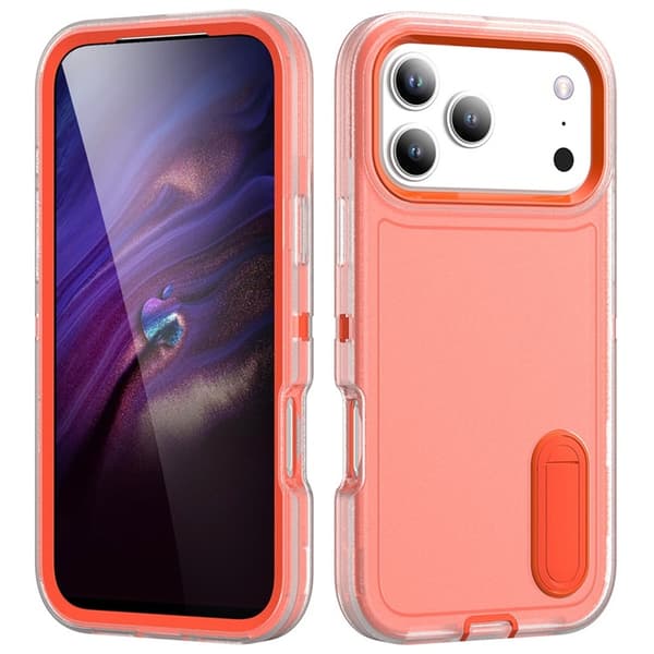 Mobilskal till iPhone 17 Pro Kickstand Silikon - Transparent/Orange Orange