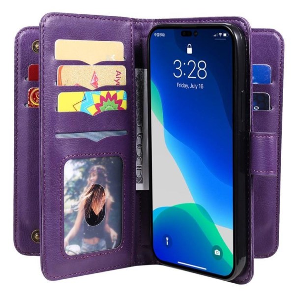 iPhone 14 Pro Plånboksfodral KT PU Läder - Lila