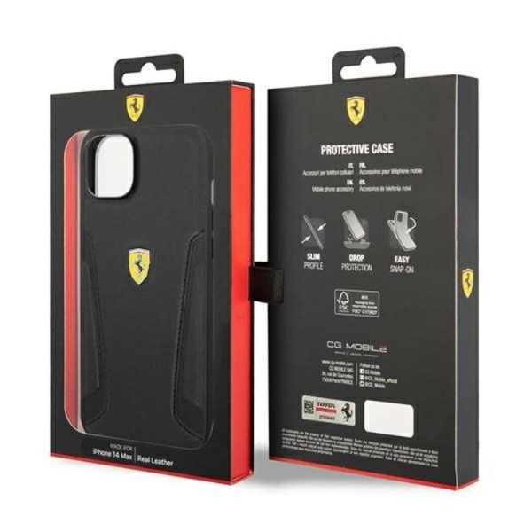 Ferrari iPhone 14 Plus Skal Läder Stamp Sides - Svart