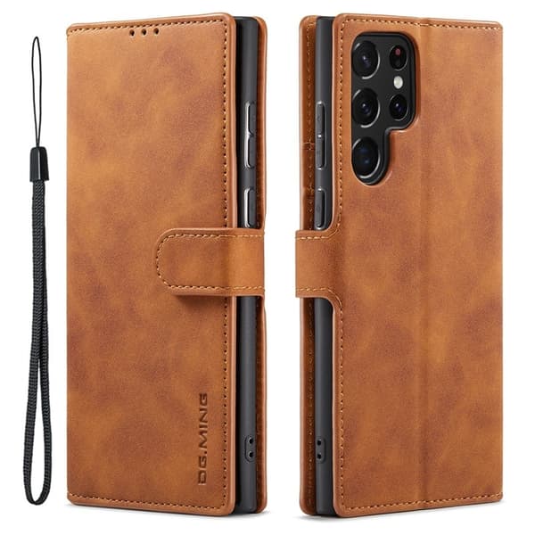 DG.MING Samsung Galaxy S23 Ultra Plånboksfodral Retro Konstläder Brun