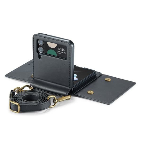 DG.MING Konstläder Plånboksfodral för Samsung Galaxy Z Flip3 5G - Svart