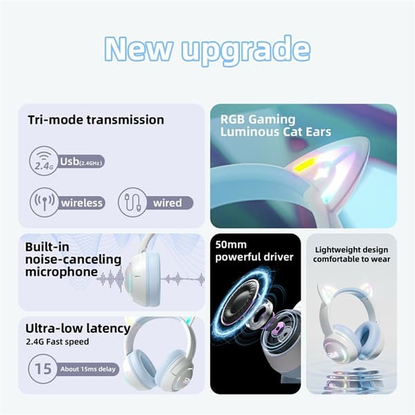 ONIKUMA Over-Ear Trådlösa Hörlurar Bluetooth Cat Ear GT838 - Blå Blå