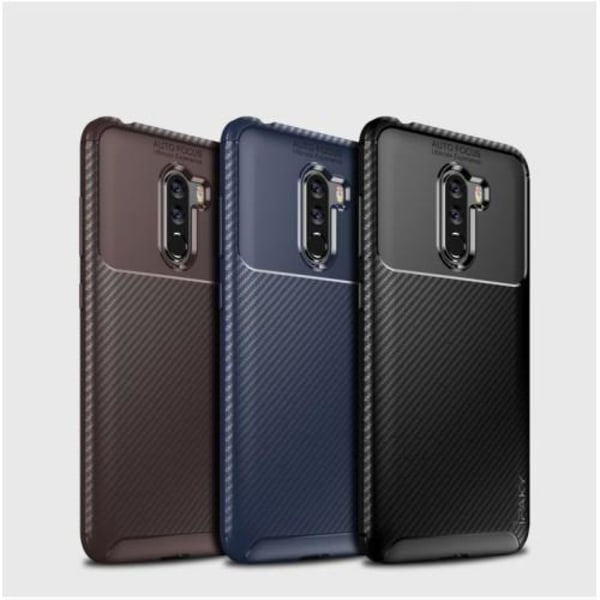 IPAKY Carbon Fiber Mobiltelefon Taske til Xiaomi Pocophone F1 - Blå Blue