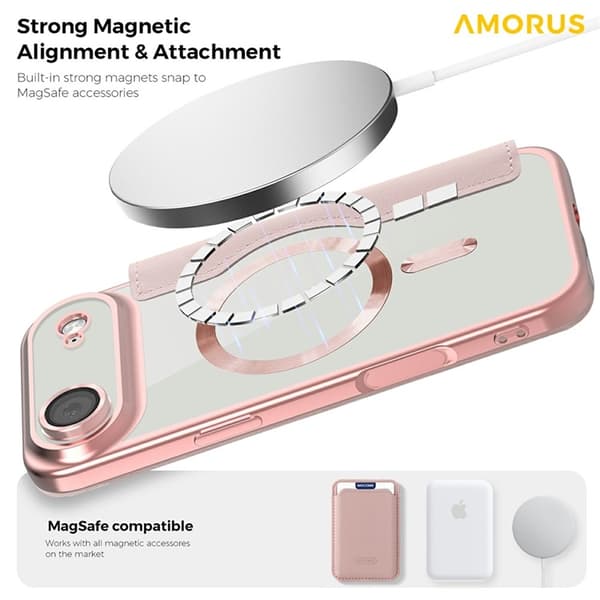 AMORUS iPhone Air Plånboksfodral MagSafe RFID-Skydd - Rosa Rosa