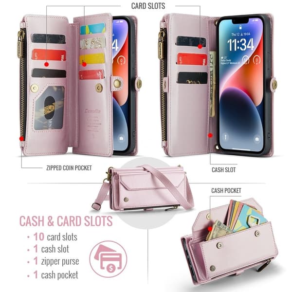 CASEME Plånboksfodral Konstläder för iPhone 14 Plus med kortfack - Rosa