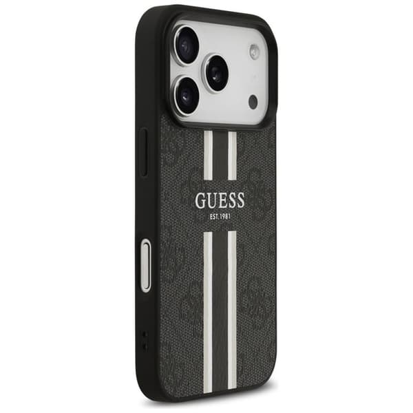 Guess telefontaske til iPhone 17 Pro MagSafe 4G trykte striber - sort Svart