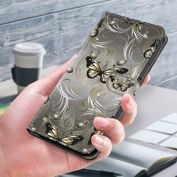 Samsung Galaxy S26 Plus Plånboksfodral Ställning Konstläder - Spetsfjäril