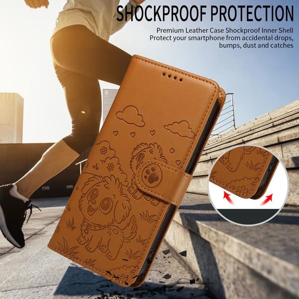 iPhone 17 Pro Max Konstläder Plånboksfodral RFID-Skydd med handledsrem - Brun Brun