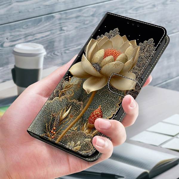 Plånboksfodral för Samsung Galaxy S26 Plus Fällbart Ställ - Guld Lotus