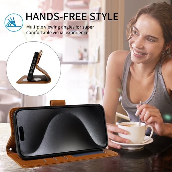 iPhone Air Konstläder Plånboksfodral RFID-Skydd med handledsrem - Brun Brun
