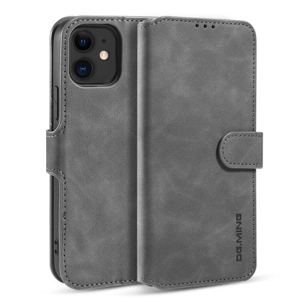 DG.MING Retro Plånboksfodral Konstläder för iPhone 12 mini - Grå