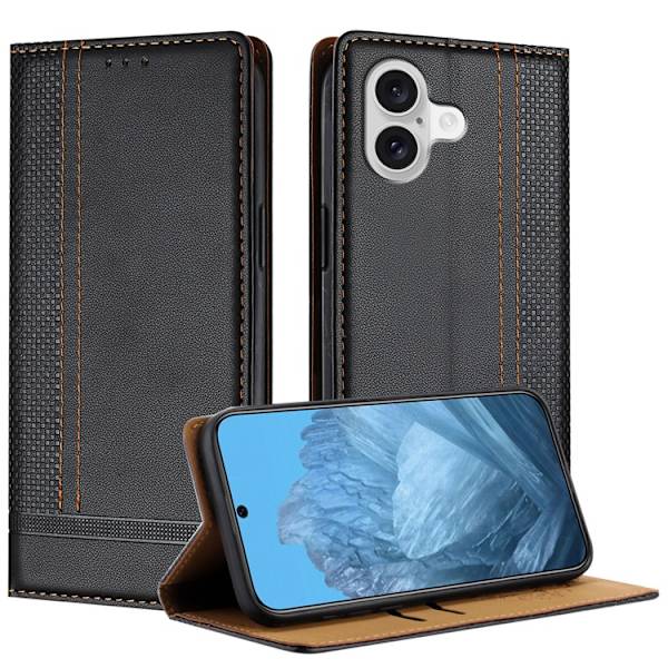 iPhone 17 Plånboksfodral Kickstand Grid Pattern - Svart Svart