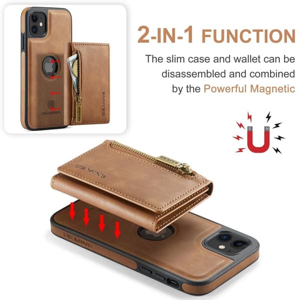 DG.MING iPhone 11 Konstläder Plånboksfodral med kortfickor - Brun