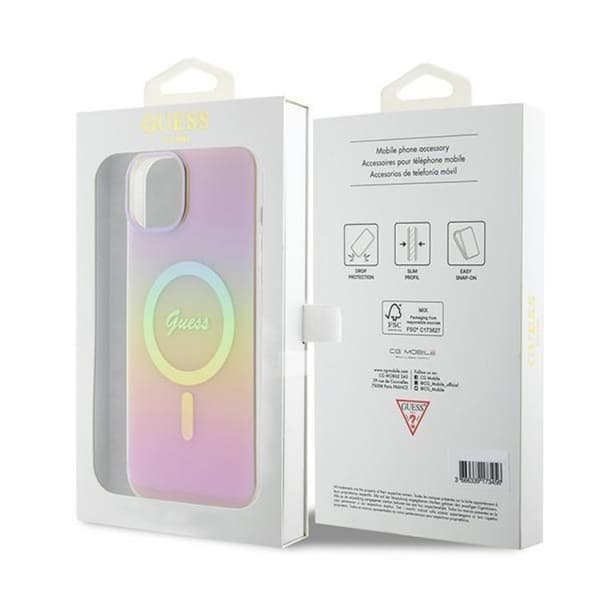Guess Mobilskal till iPhone 15 Plus Magsafe IML Iridescent - Rosa Rosa
