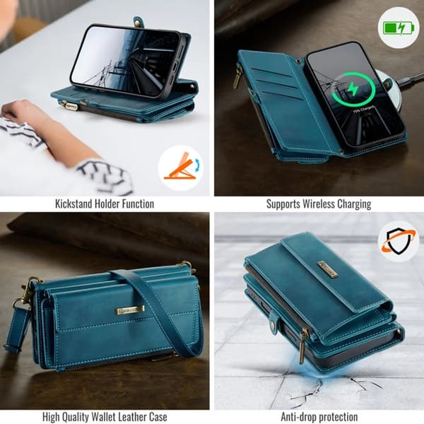 Caseme iPhone 16 Pro Max Konstläder Plånboksfodral RFID-Skydd Zipper - Grön Grön