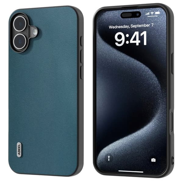 ABEEL Mobilskal till iPhone 16 Plus Äkta Läder + PC + TPU Skydd - Grön