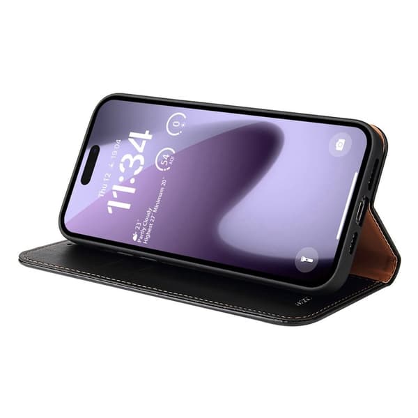 FIERRE SHANN för iPhone 17 Plånboksfodral Konstläder Flip - Svart