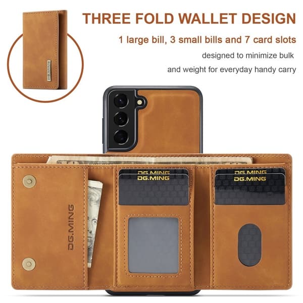 DG.MING M1 Plånboksfodral Konstläder TPU för Samsung Galaxy S21 5G - Brun