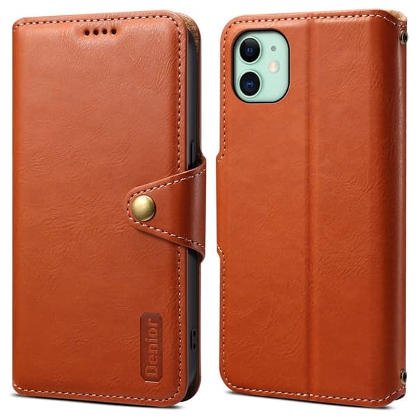 DENIOR iPhone 11 Plånboksfodral Konstläder Stötbeständig - Brun