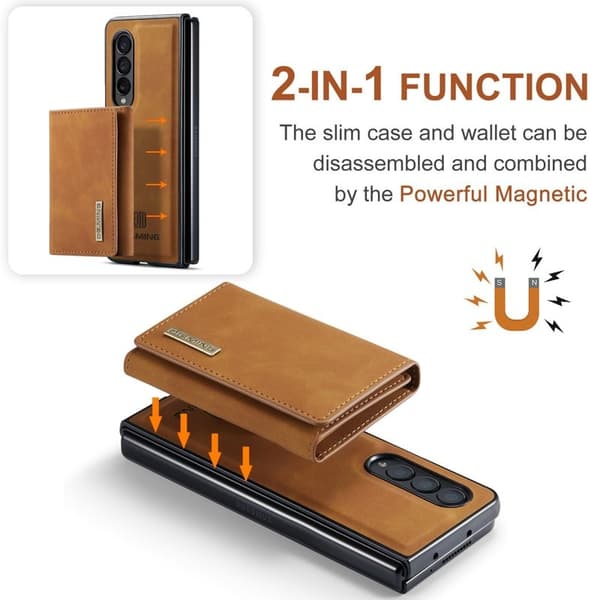 DG.MING Konstläder Plånboksfodral för Samsung Galaxy Z Fold4 5G - Brun