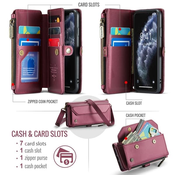 CASEME Plånboksfodral Konstläder till iPhone 11 Pro - Vinröd