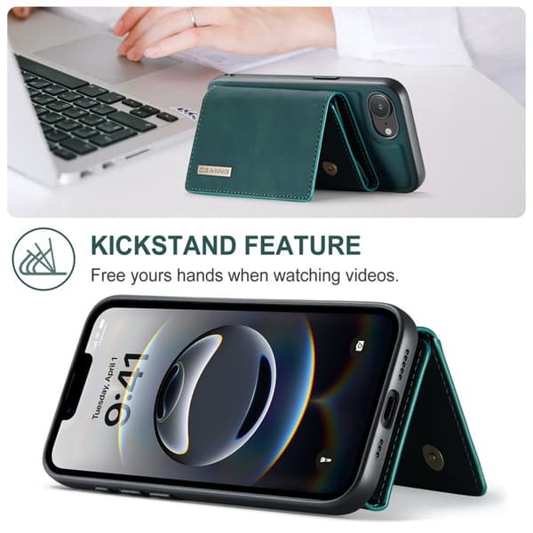 DG.MING Serie Mobilskal till iPhone 16e med Kickstand och Plånboksfodral Grön