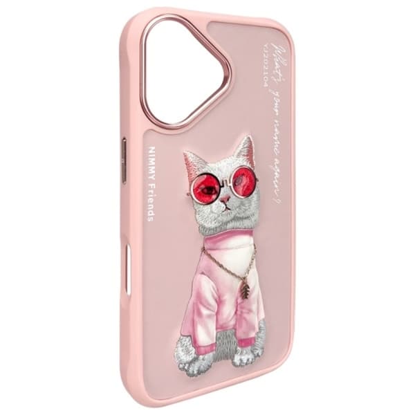 Nimmy Mobilskal till iPhone 16 Glasses Cool Cat - Rosa Rosa