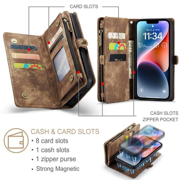 CASEME 008 iPhone 15 Plus Plånboksfodral i Konstläder med - Brun