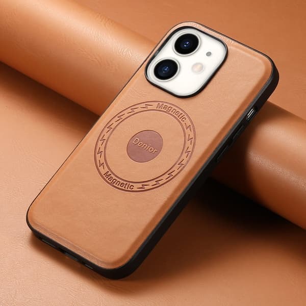 DENIOR Mobilskal till iPhone 12/12 Pro PU-läder Svart/Khaki