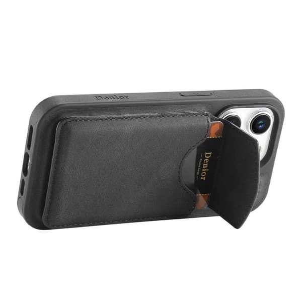 DENIOR D19 Mobilskal till iPhone 15 Pro Max Läder+PC+TPU Svart