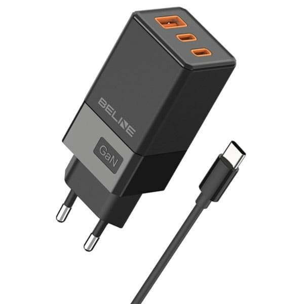 Beline Vægoplader 2x USB-C til USB-A med USB-C Kabel - Sort Black