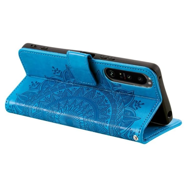 Sony Xperia 1 V -lompakkokotelo, painettu mandalakukka - sininen