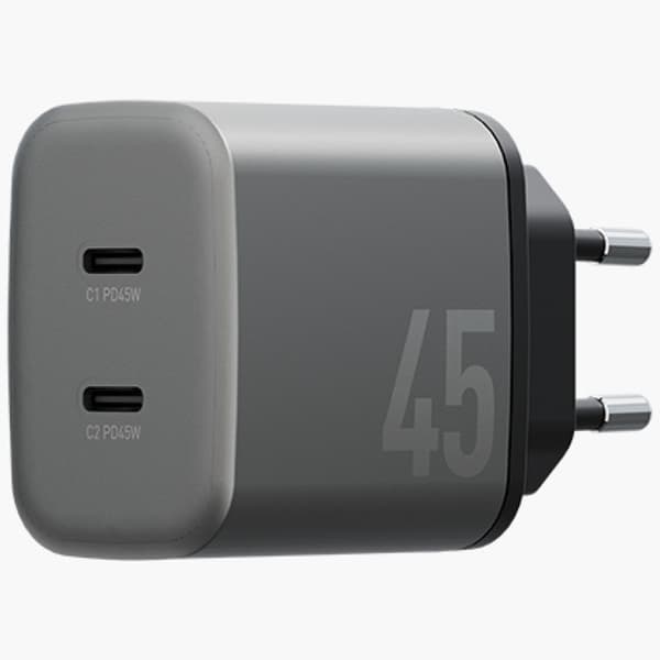 Energea Vægoplader 2xUSB-C 45W - Grå Grå
