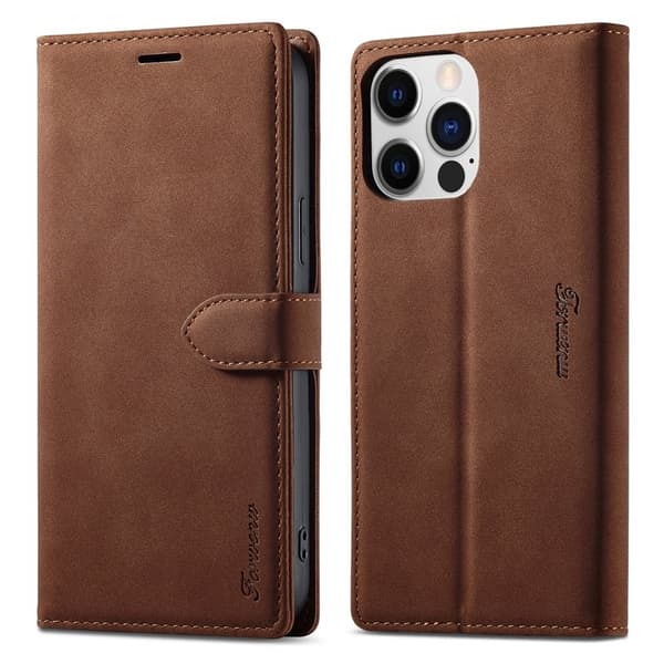 FORWENW F1 Series iPhone 14 Pro Max Plånboksfodral Konstläder - Brun