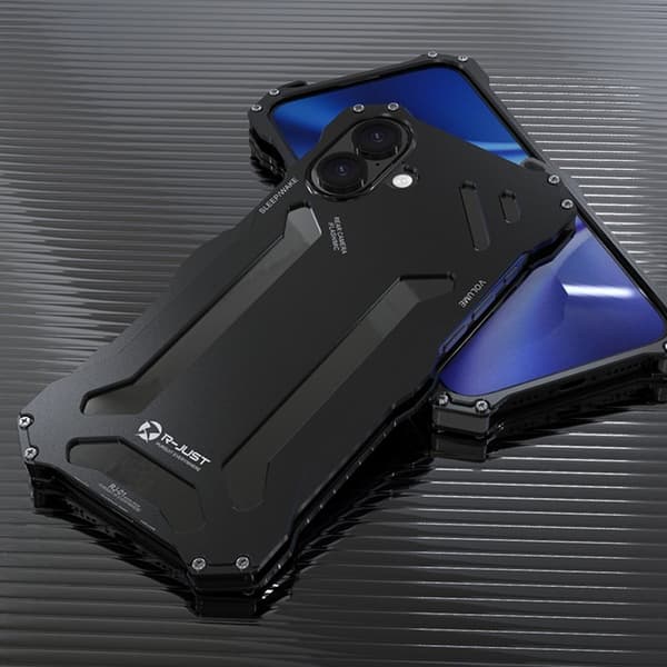 R-JUST Mobilskal till iPhone 16 Plus Aluminium Legering Svart