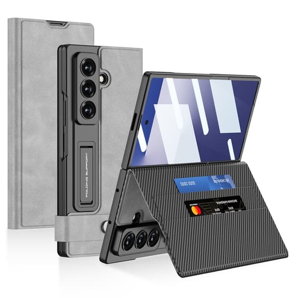 GKK Samsung Galaxy Z Fold7 Konstläder Plånboksfodral Matte PU + PC - Grå