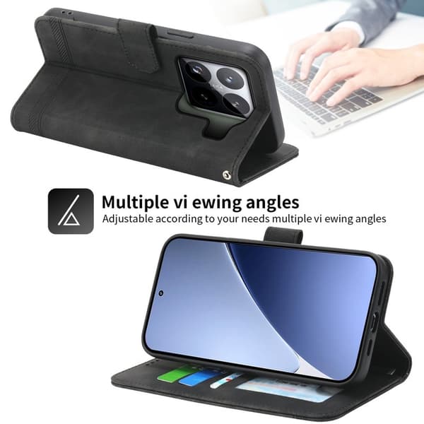 DIERFENG DF-03 för Xiaomi 15 Pro Plånboksfodral Konstläder - Svart