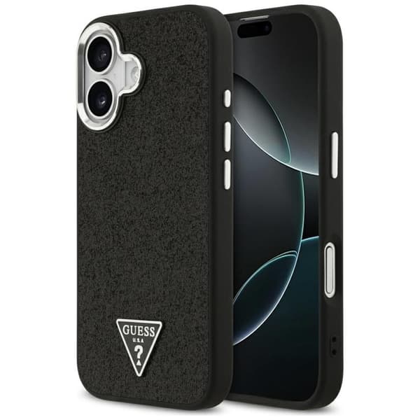 Guess Telefontaske til iPhone 17 MagSafe Glitter Triangle Logo - Sort Svart
