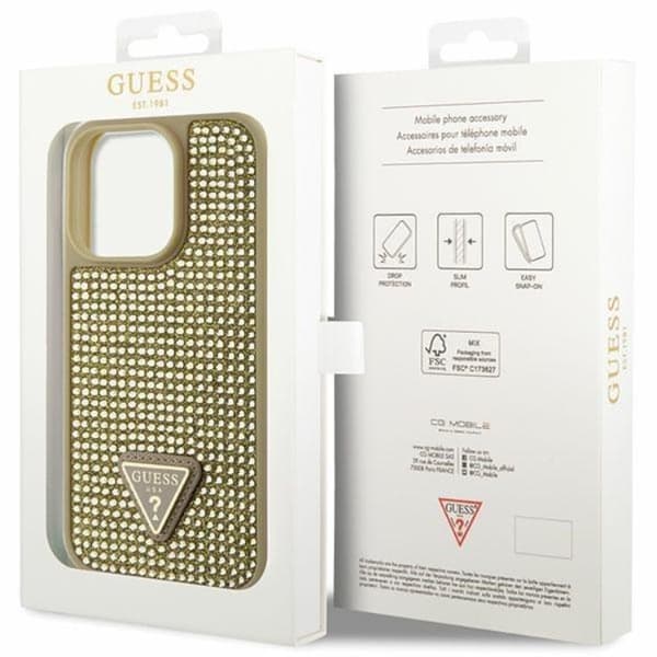 Guess iPhone 14 Pro Max -kännykkäkuori Rhinestone Triangle - Kulta Guld