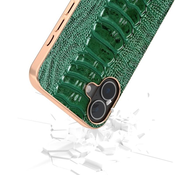 ABEEL Mobilskal till iPhone 16 Electroplating Äkta Läder Grön