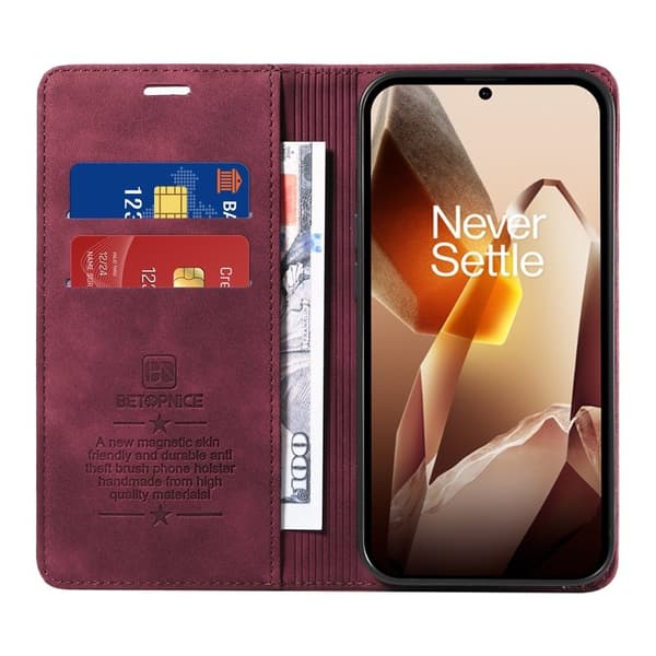 BETOPNICE 003 för OnePlus 13 Plånboksfodral Konstläder - Röd