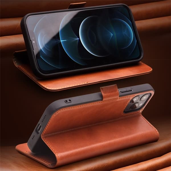 QIALINO iPhone 12 Pro Max Plånboksfodral Äkta Läder Magnetlås Svart