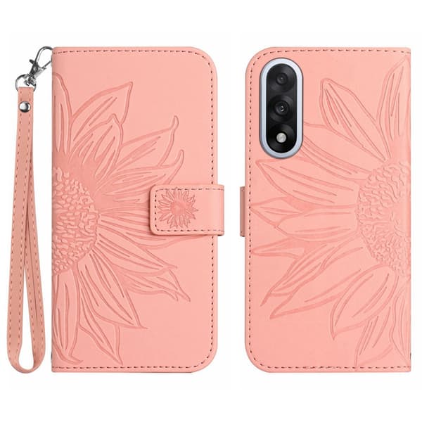 OnePlus Nord 5 Konstläder Plånboksfodral Sunflower Imprint - Rosa Rosa