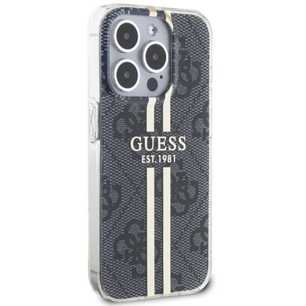Guess iPhone 15 Pro Mobilskal 4G Gold Stripes - Sort Black