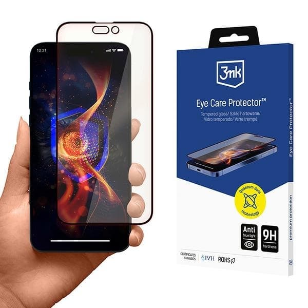 3MK iPhone 16/iPhone 15 Härdat Glas Skärmskydd EyeCare Svart