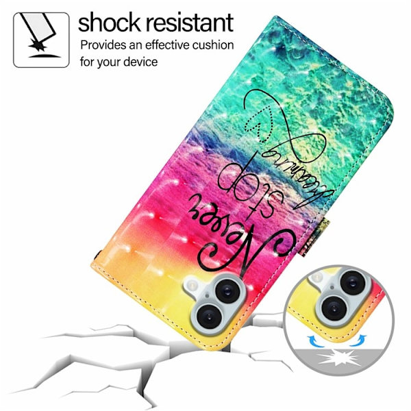 iPhone 16 Plus Plånboksfodral Printing Pattern Med Rem Flerfärgad