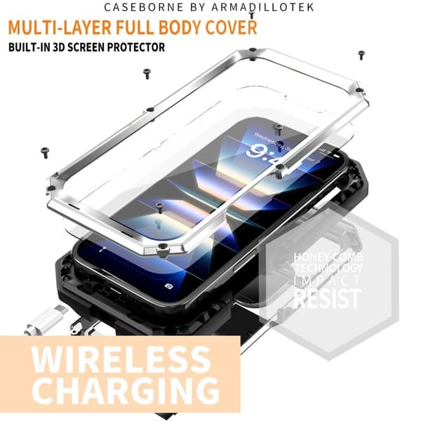 R-JUST Mobilskal till iPhone 16 Plus Kickstand Silikon+Metal+PC Silver